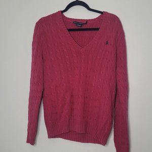 Ralph Lauren Sport Pink V-neck Cable Knit Sweater / Size XL